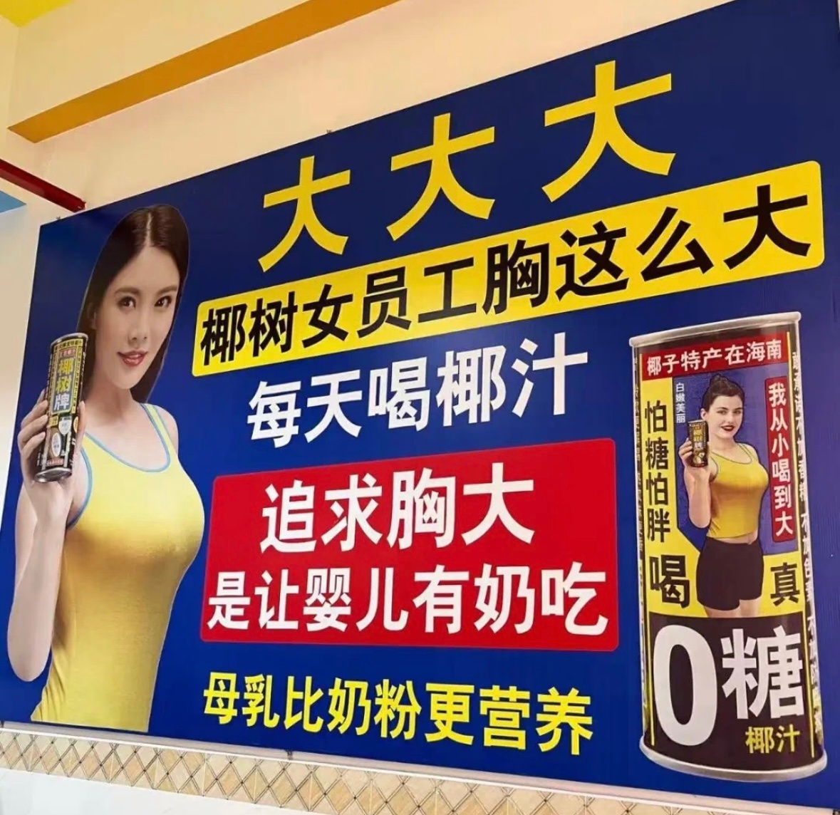 椰树 追求胸大是让婴儿有奶吃营销可以有创意，但不能只有争议。这种广告词是怎么想出