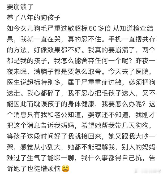 要崩溃了，养了八年的狗孩子，如今女儿狗毛严重过敏超标50多倍 ​​​