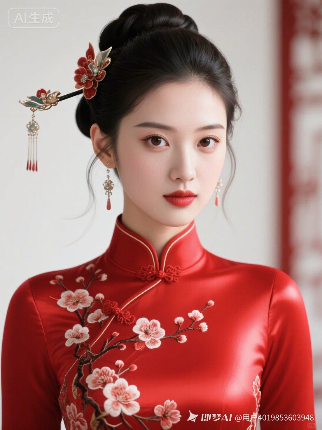 红衣美人，古典优雅，韵味十足！