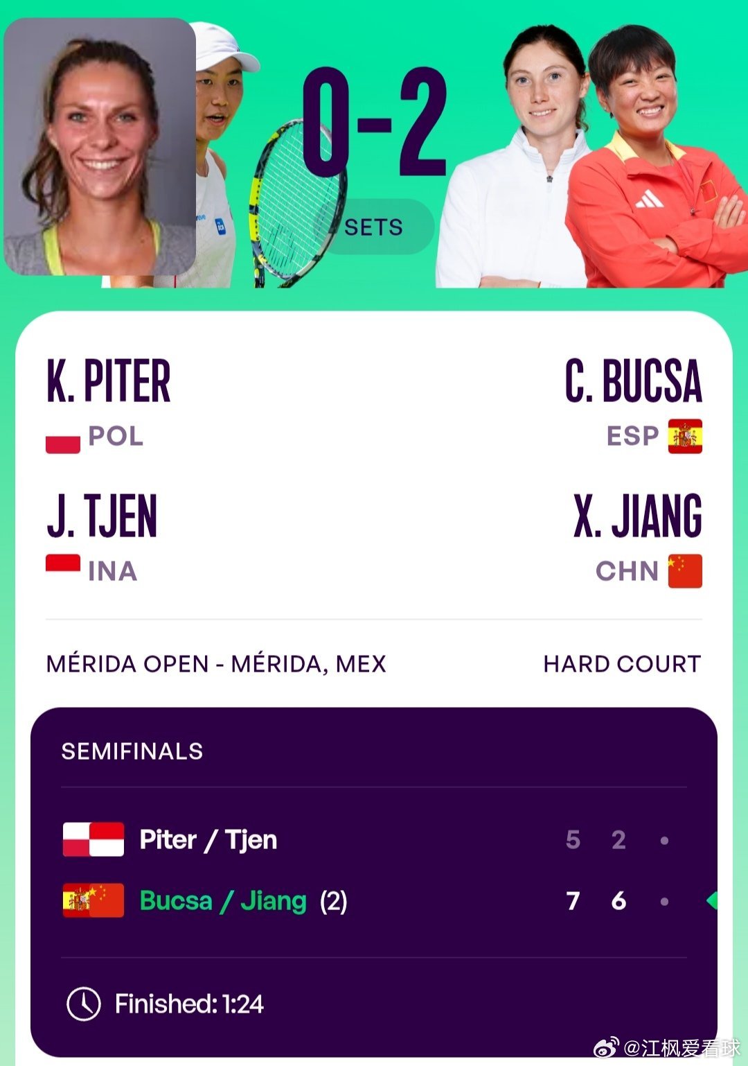 WTA500梅里达站🇲🇽女双半决赛蒋欣玗🇨🇳/布克沙🇪🇸7-5/6-