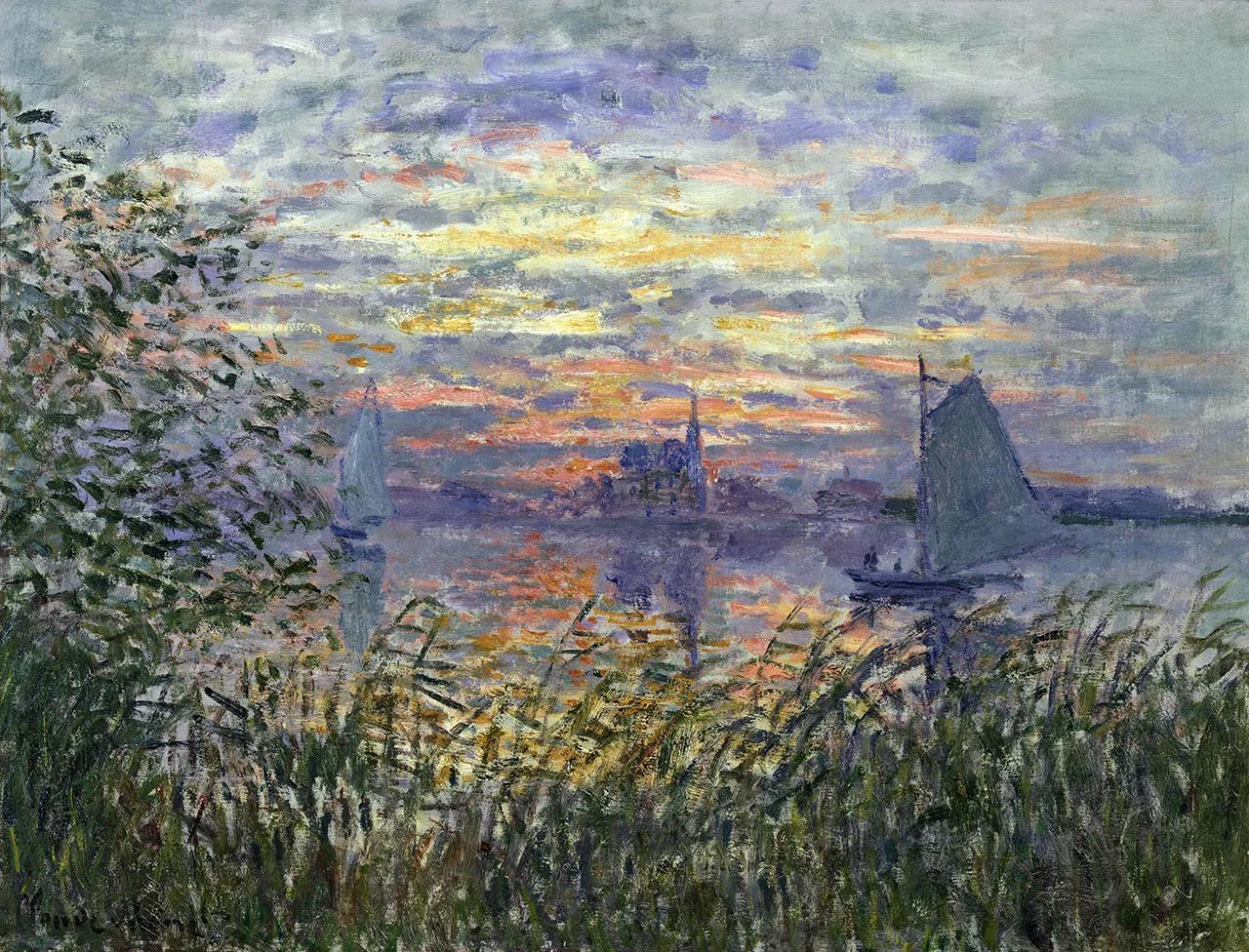 莫奈《塞纳河上的日落》（Marine View with a Sunset），这