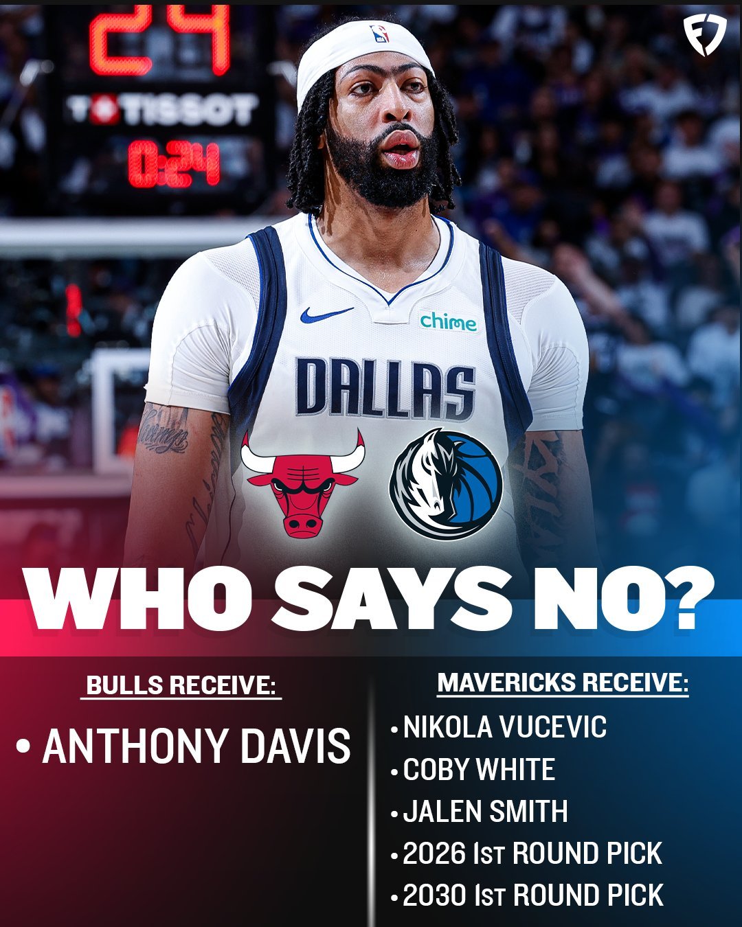 推上的一个交易设想公牛出武切维奇+科比怀特+杰伦史密斯+两个首轮换戴维斯让戴维斯