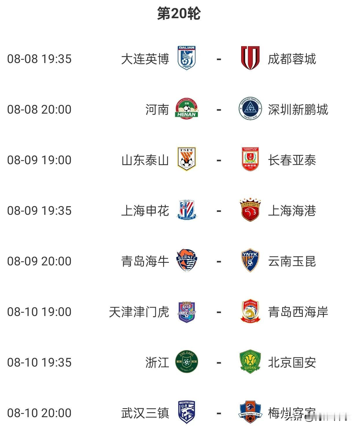 中超第20轮预测
1，大连英博2比1成都蓉城
2，河南2比2深圳新鹏城
3，山东