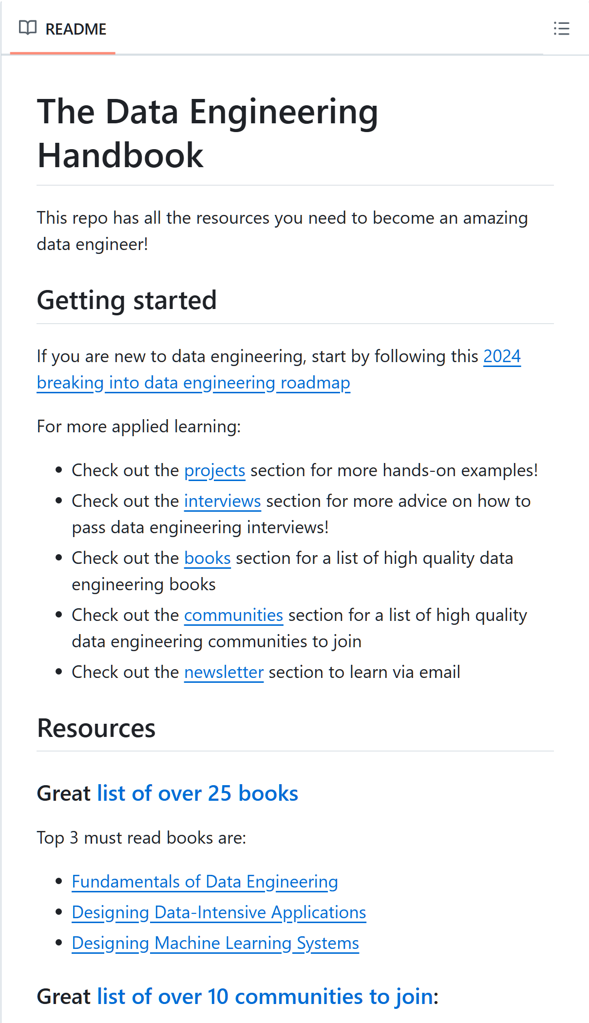 Github上一个为数据工程师整理的资源列表项目：github.com/Data