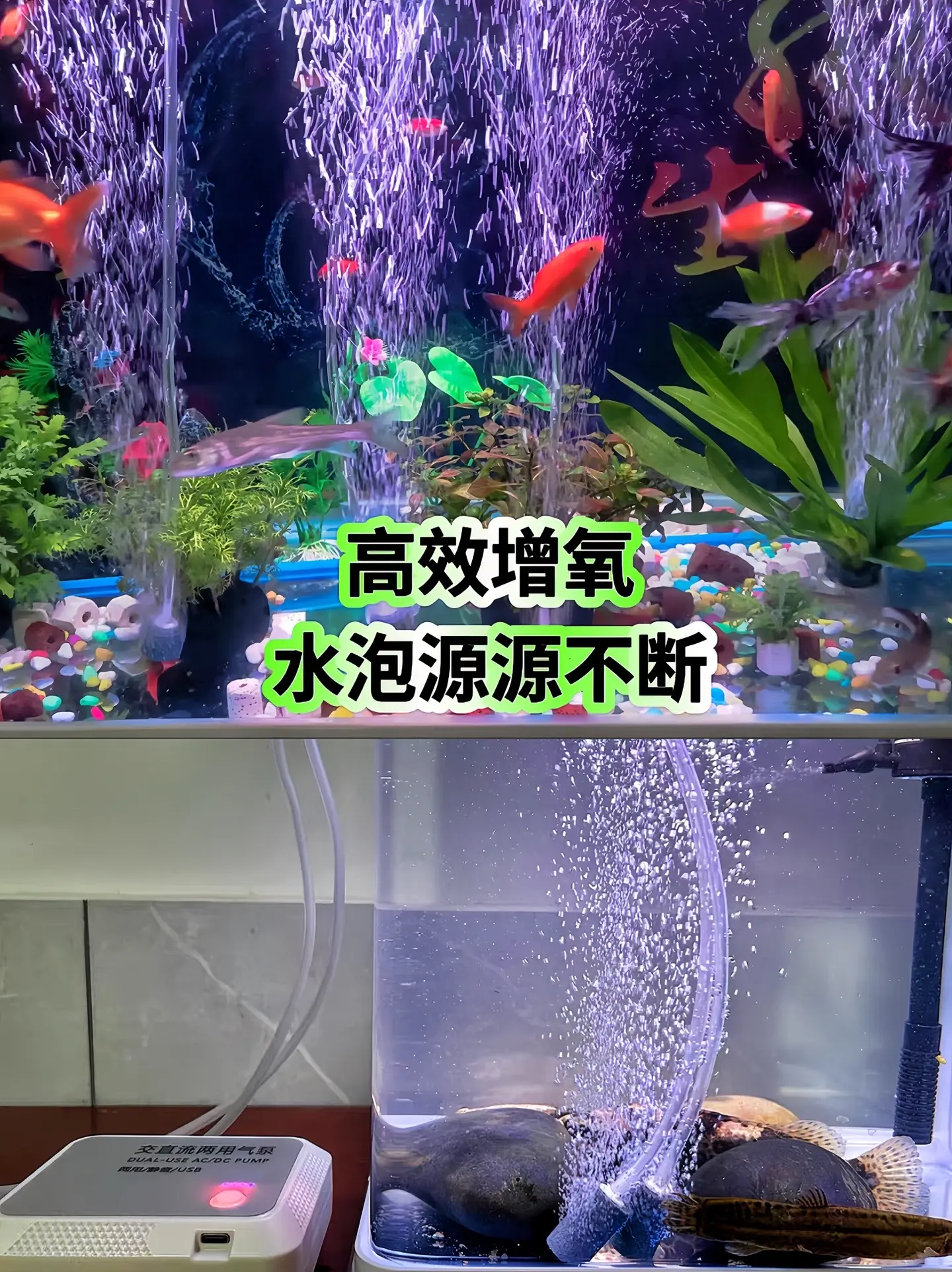 便携式插电充电两用增氧泵，静音，超长续航，插电断电后续电会自动启用，直...