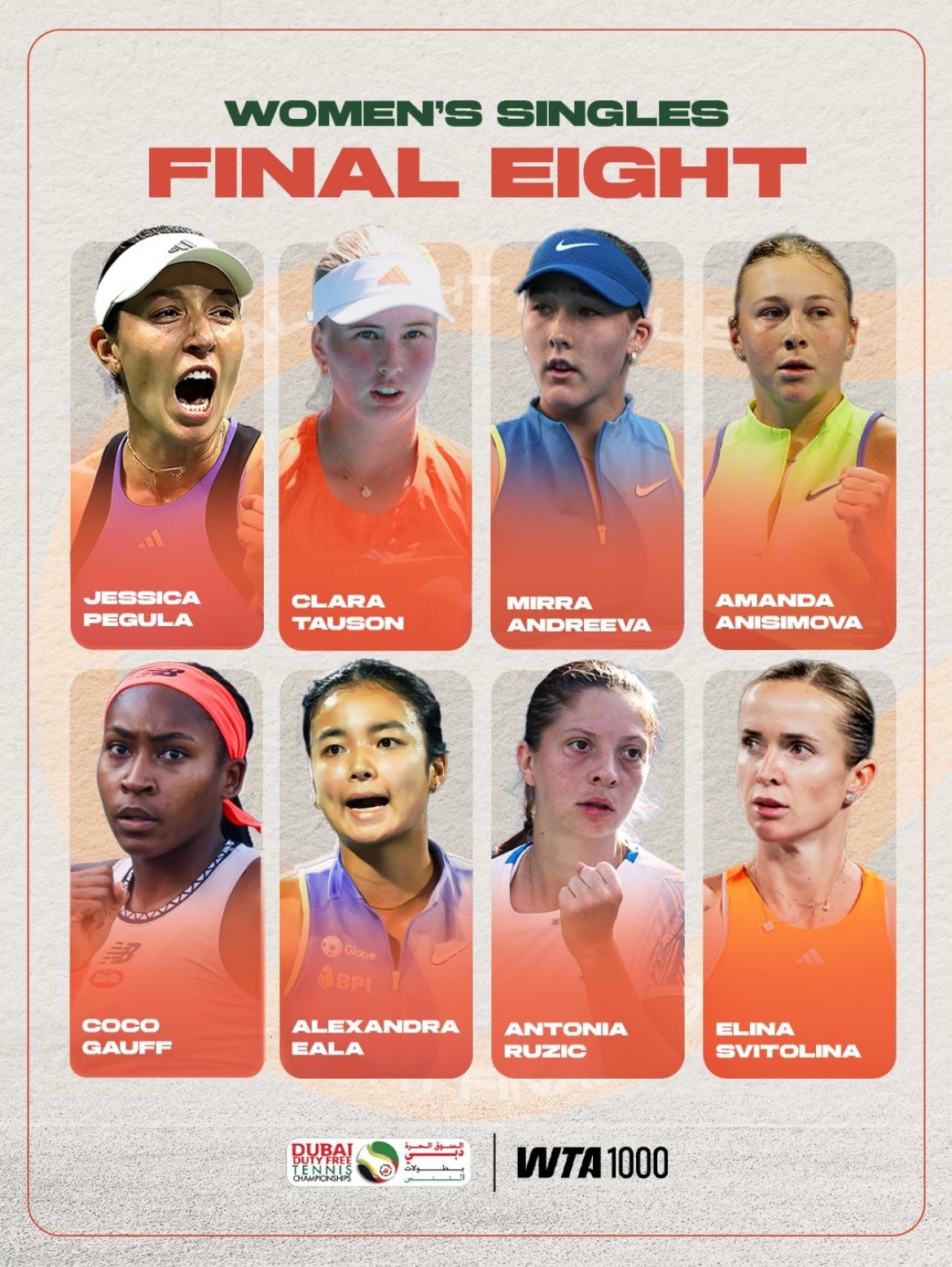 网球talking大会体育大赏 迪拜八强出炉！ 