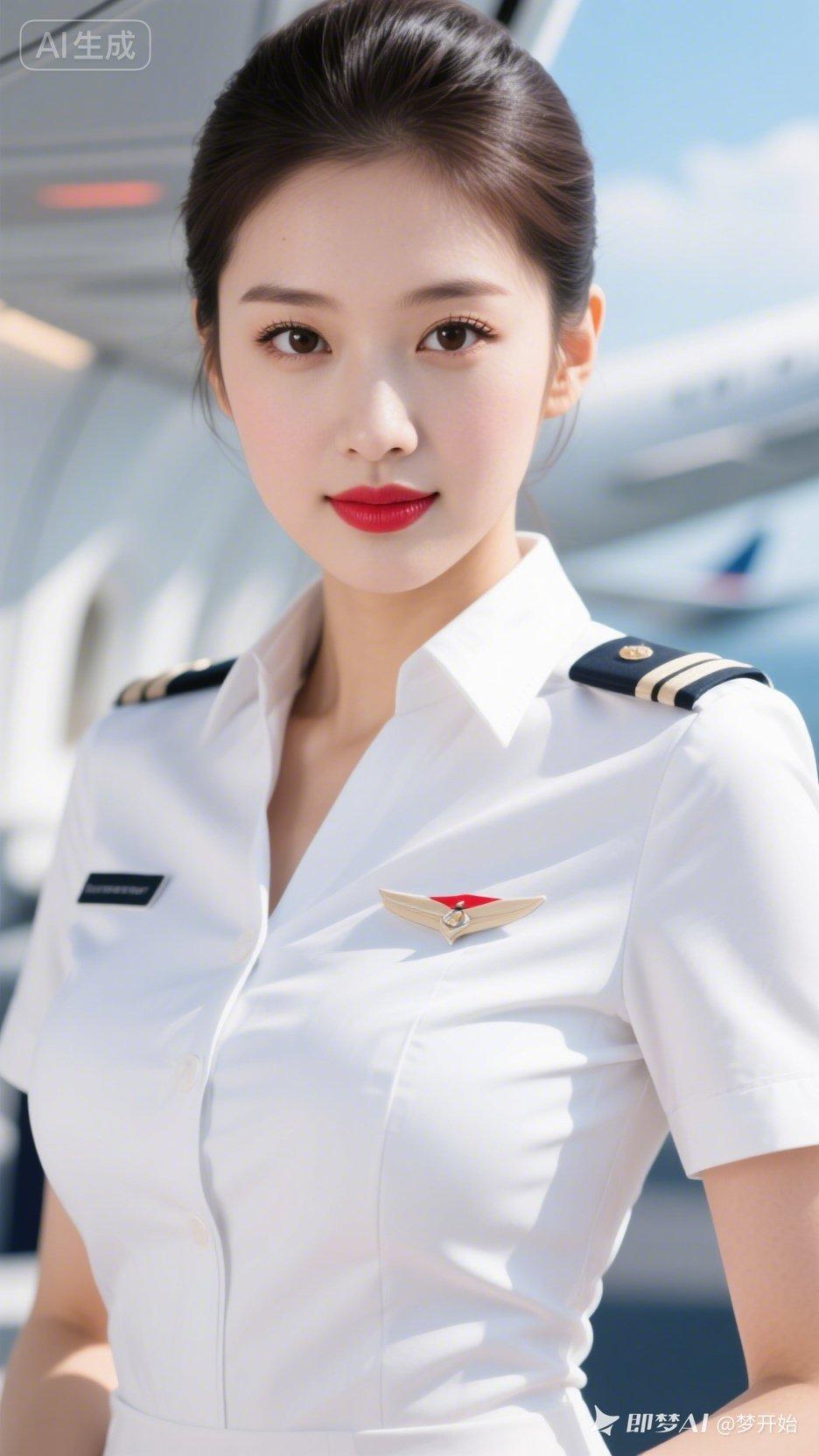 这位空姐真漂亮，制服也很帅气！