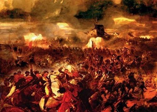 1813年，西班牙火炮手发射的一枚炮弹呼啸着命中了圣马丁跨骑的战马，马身倒下压住