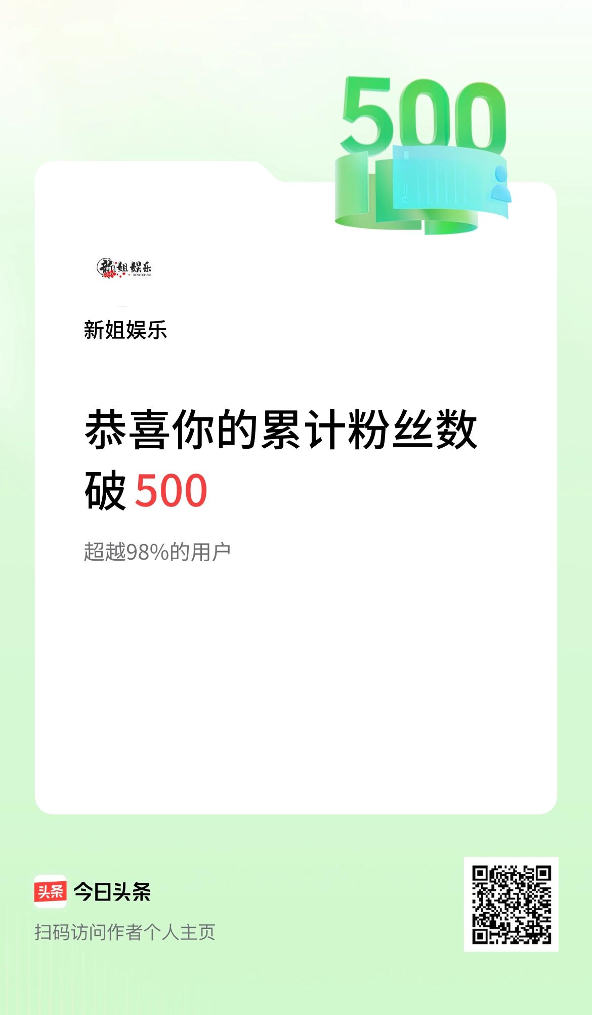 我在头条累计粉丝数破500啦！