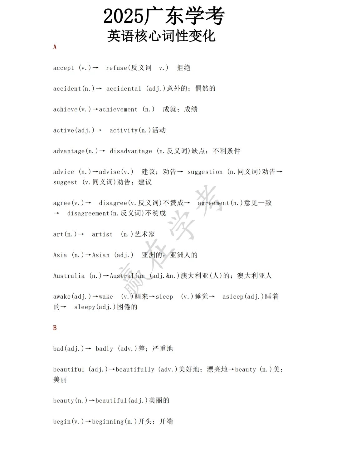 25春季高考|英语核心词汇变化~吃透高分稳！