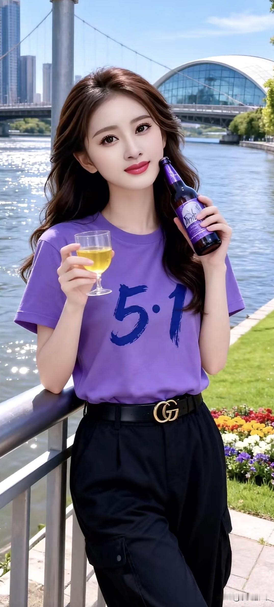 夏日休闲时光，紫色T恤搭配黑色裤子，享受美好时光！🌞🍹👗紫色衬衣穿搭 紫色