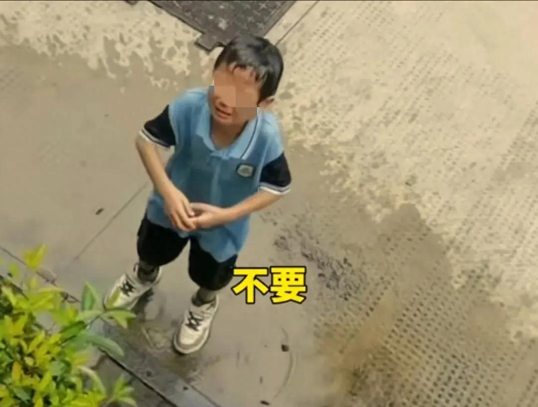 “你泼人家水很好玩吗？”浙江，三楼窗户边，男孩拿水泼楼下的同学。  面对儿子的恶