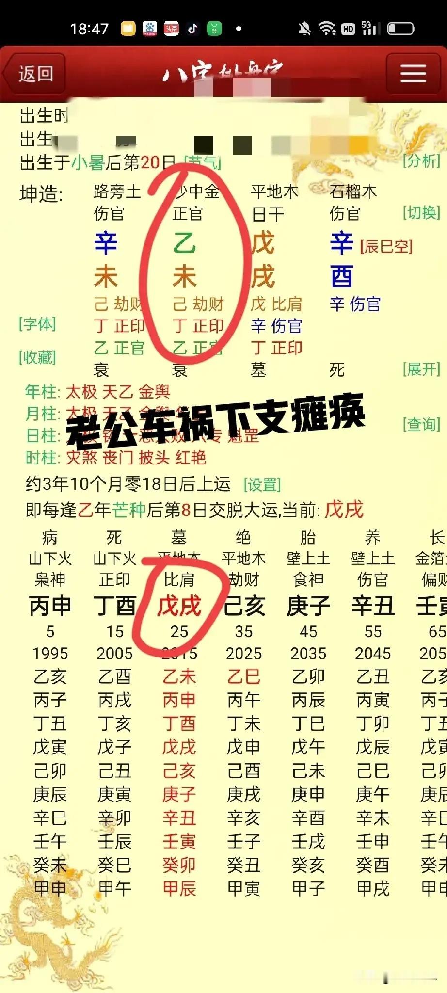 戊戌魁罡加伤官见官克夫命，2018戊戌大运戊戌年岁运并临老公车祸寸肢瘫痪！ 