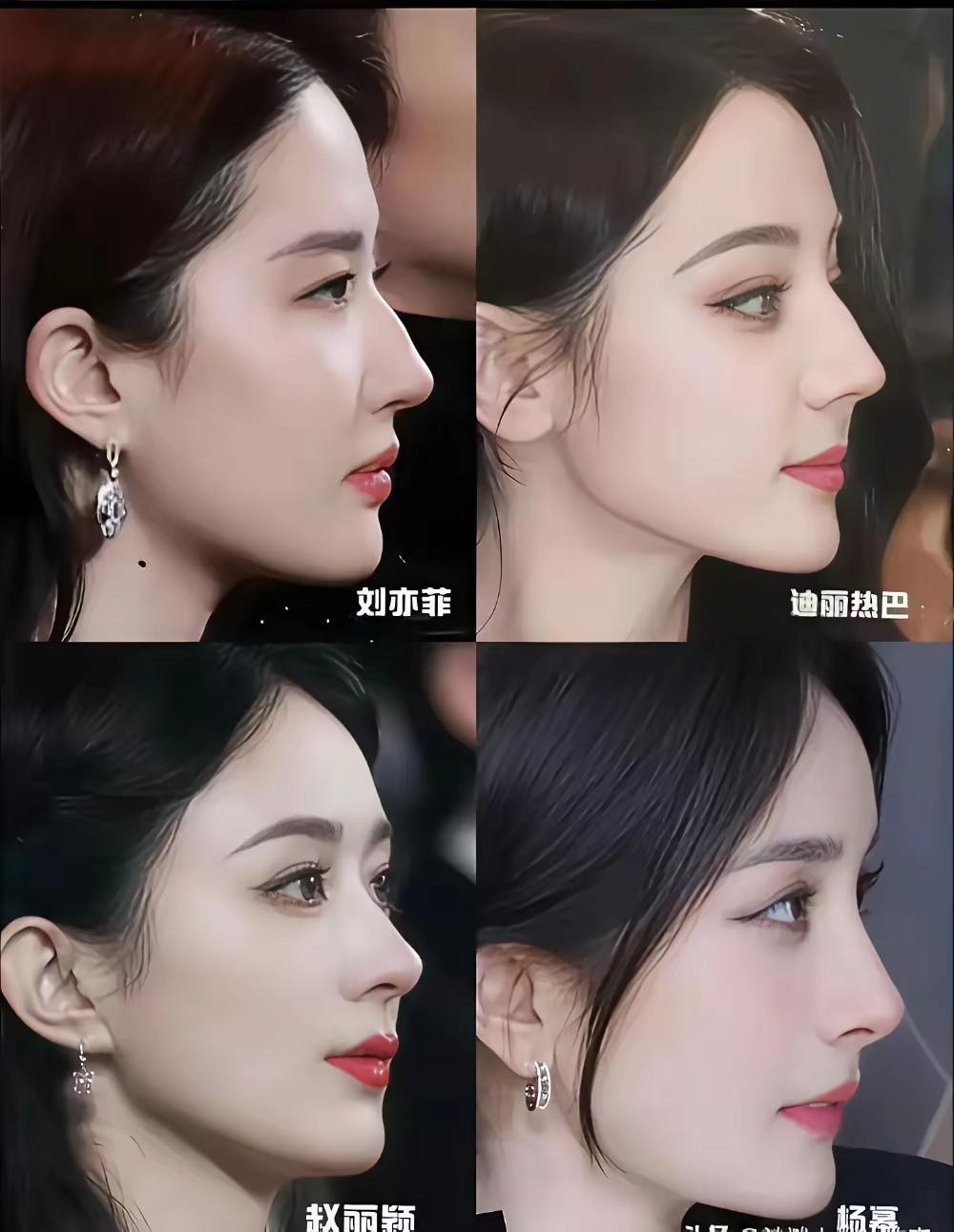 四位美女，
热巴颜值排第一，
杨幂侧影好看，
赵丽颖演技派，
杨幂作品多，
没看