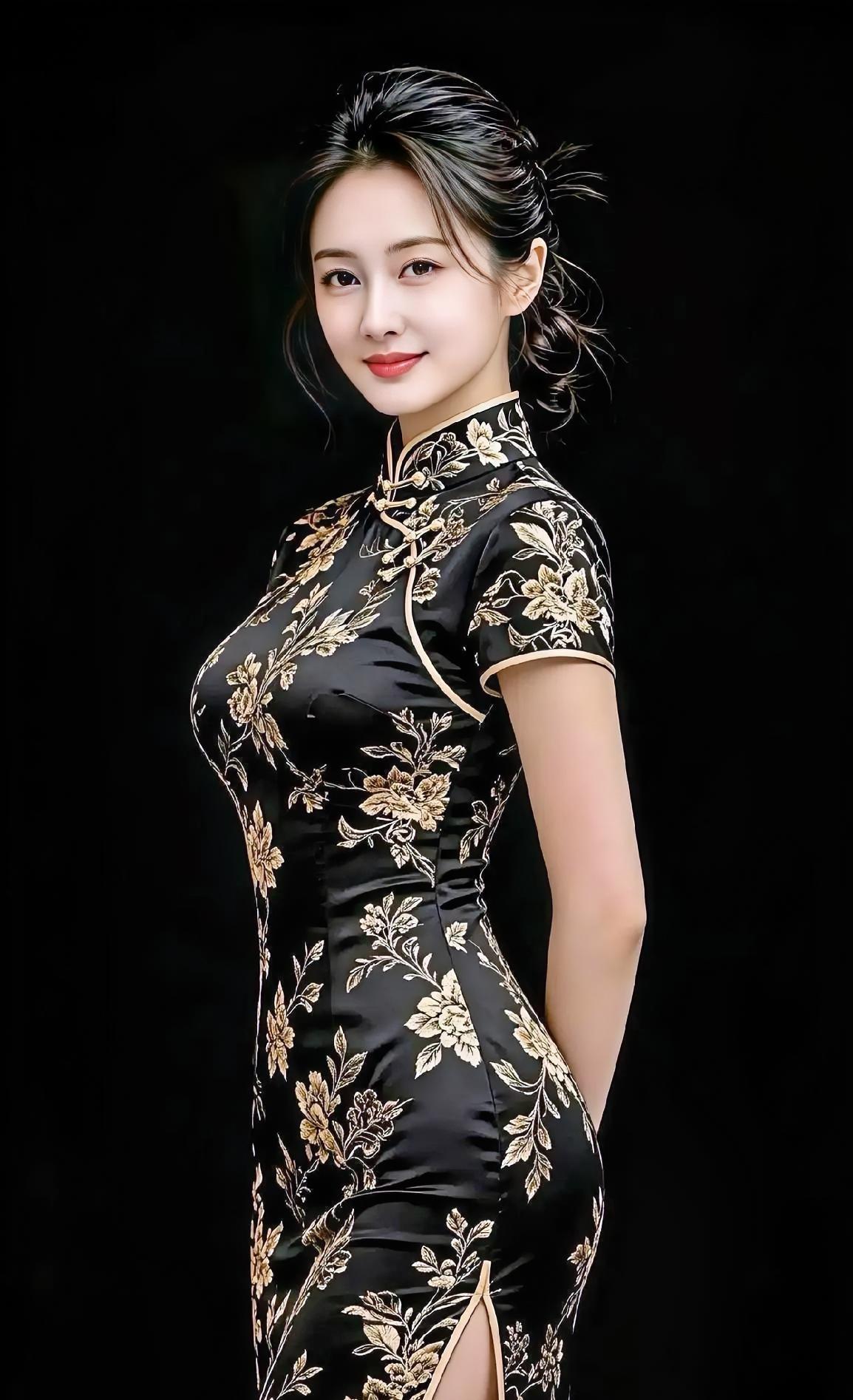 暗夜微光，金花便悄然绽放。

黑缎如墨，绣尽芬芳。

回眸浅笑，温婉大方。

不