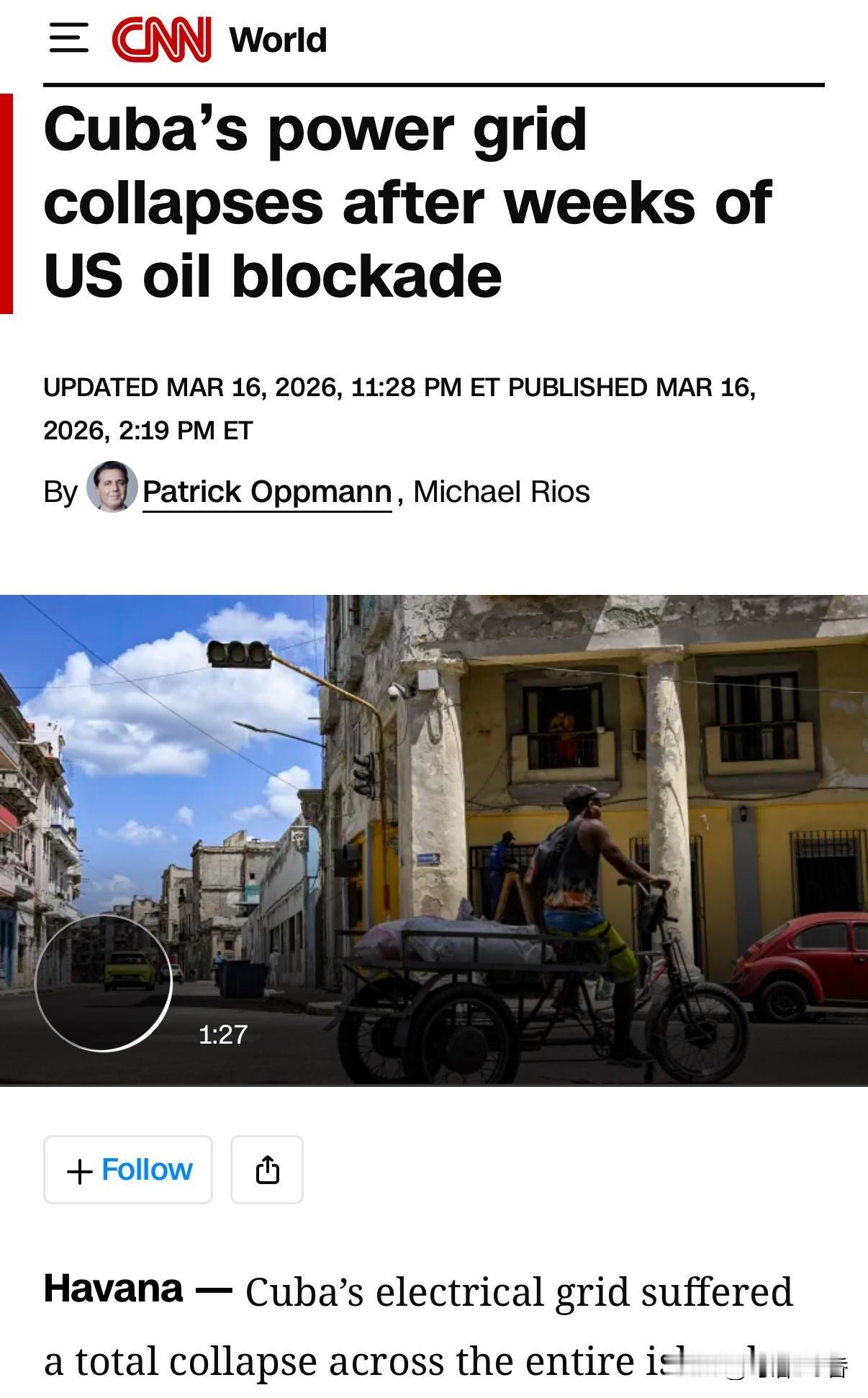 古巴社会，极有可能在美国制裁几十年后，特别是失去委内瑞拉的廉价石油之后，突然崩塌