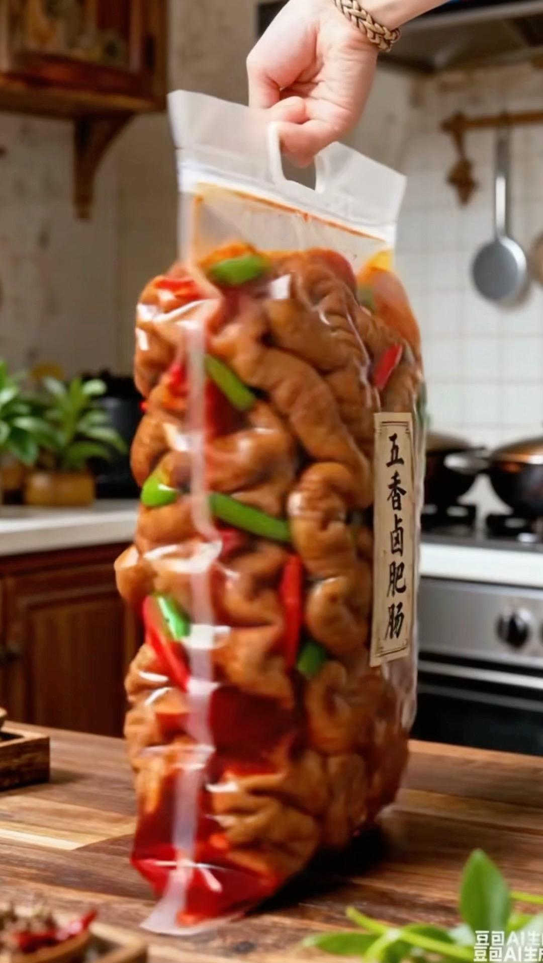 宝子们，这五香卤肥肠也太绝了吧，油润红亮的肠段裹着浓稠的卤汁，光看这色...