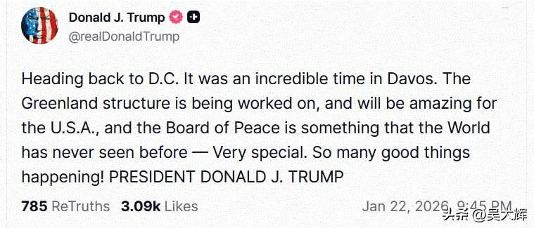【“好事接踵而至”：特朗普满载信心返回华盛顿】

特朗普在真相社交平台发文称，“