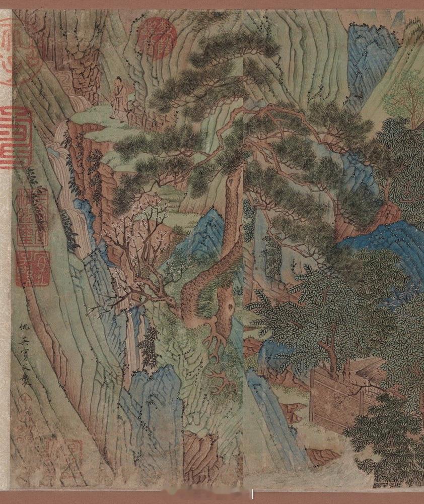 明 仇英 桃花源图 长卷 纸本重彩 （图1完整长卷 建议横屏浏览）此画远处峰峦起