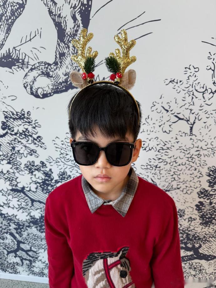 圣诞氛围中陈妍希晒出儿子正脸照，孩子的眼神明亮澄澈，稚嫩的脸庞格外惹人怜爱，这样