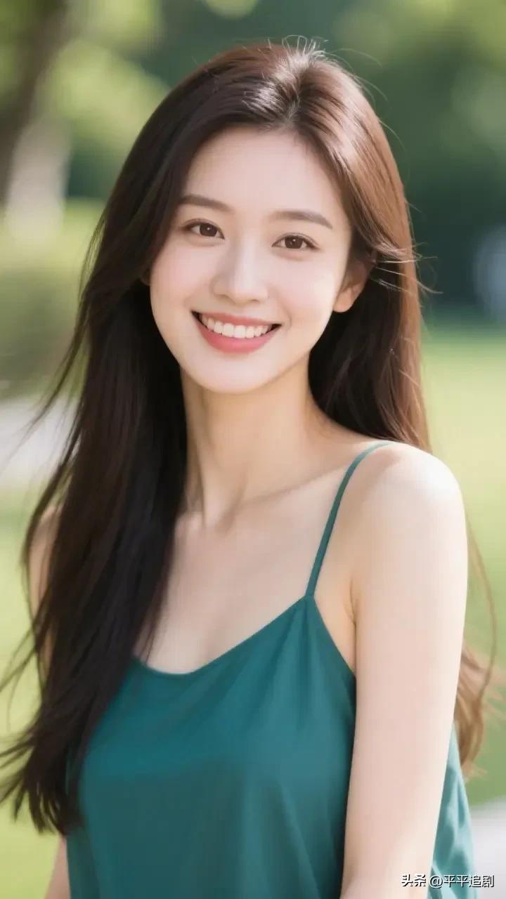 成熟稳重的美女你喜欢吗?
绿意漫过衣衫，笑意里藏着夏日的风。
长发轻拂肩头，连阳