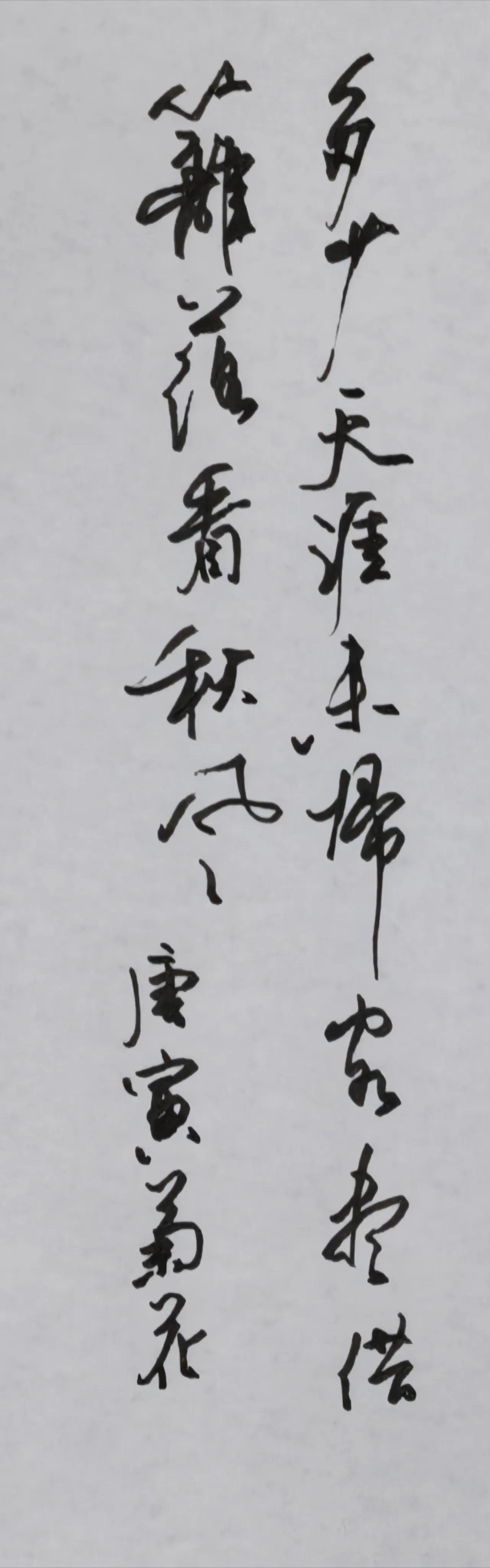 释文 唐寅《菊花》
多少天涯未归客，尽借篱落看秋风。
唐寅 菊花
简评
行草洒脱