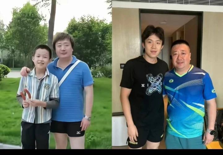 这是王楚钦到河北学习时的河北教练，王楚钦已经长成帅帅的大小伙了，教练看着变化不是