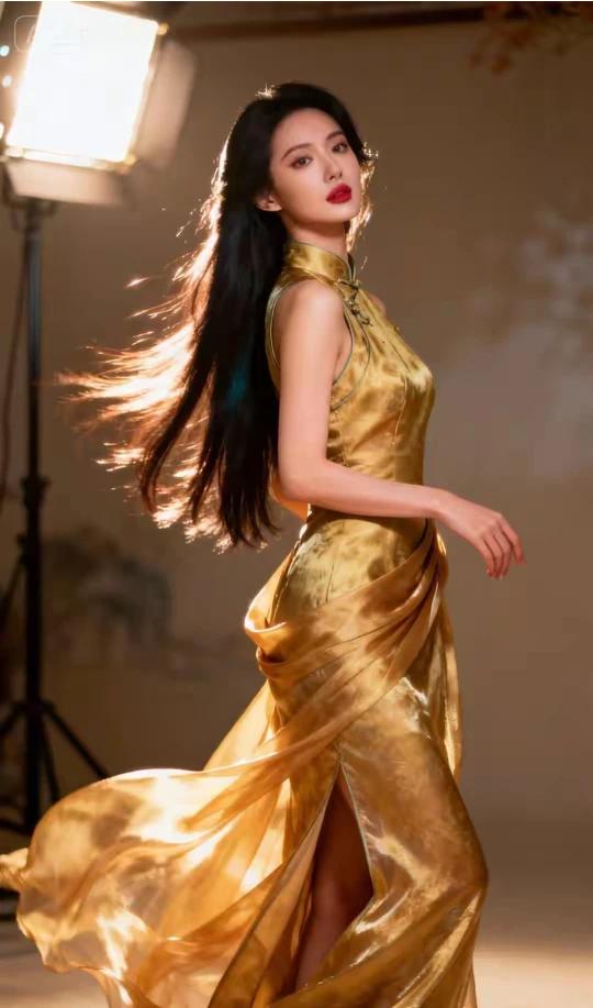 中国服饰，雍容华贵
灯光舞动，金色旗袍
绰约多姿，仪态万方
仙姿玉貌，金粉佳人