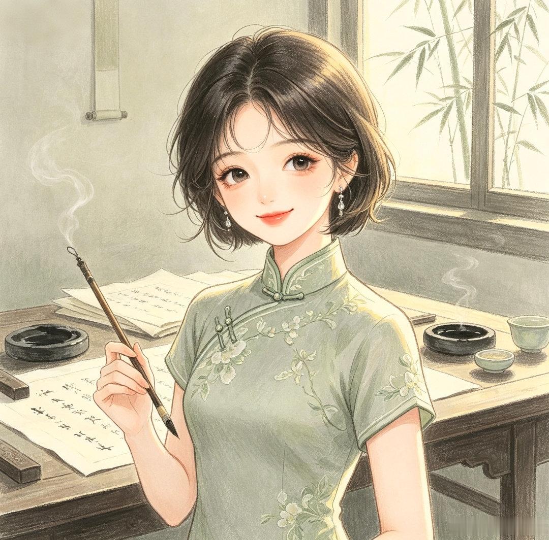 新中式国风旗袍美人头像 