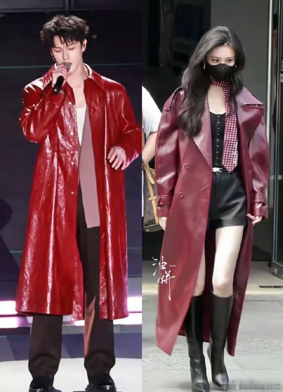孟子义李昀锐红皮衣情侣装孟子义李昀锐这红皮衣是商量好穿的吧？一个飒一个帅，红得扎