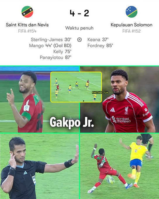 利物浦青训 凯利破门⚽，帮助圣基茨和尼维斯战胜所罗门群岛，国际足联系列赛印尼赛区