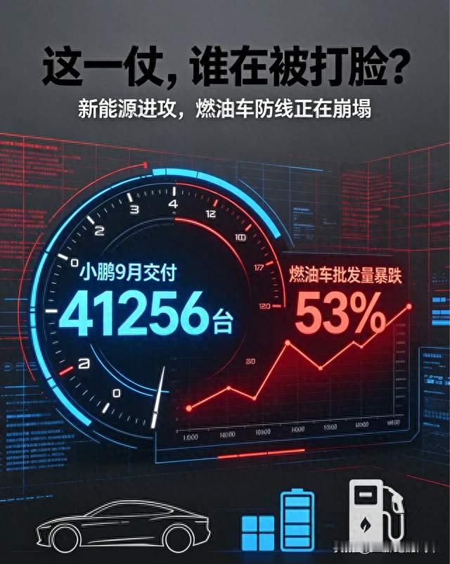 小鹏9月交付41256台，燃油车批发量暴跌53%这一仗，谁在被打脸？