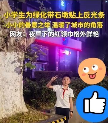 人怎么这么聪明！”南京，一小学生发现路上绿化带石墩，天黑时老是看不清，于是，灵机