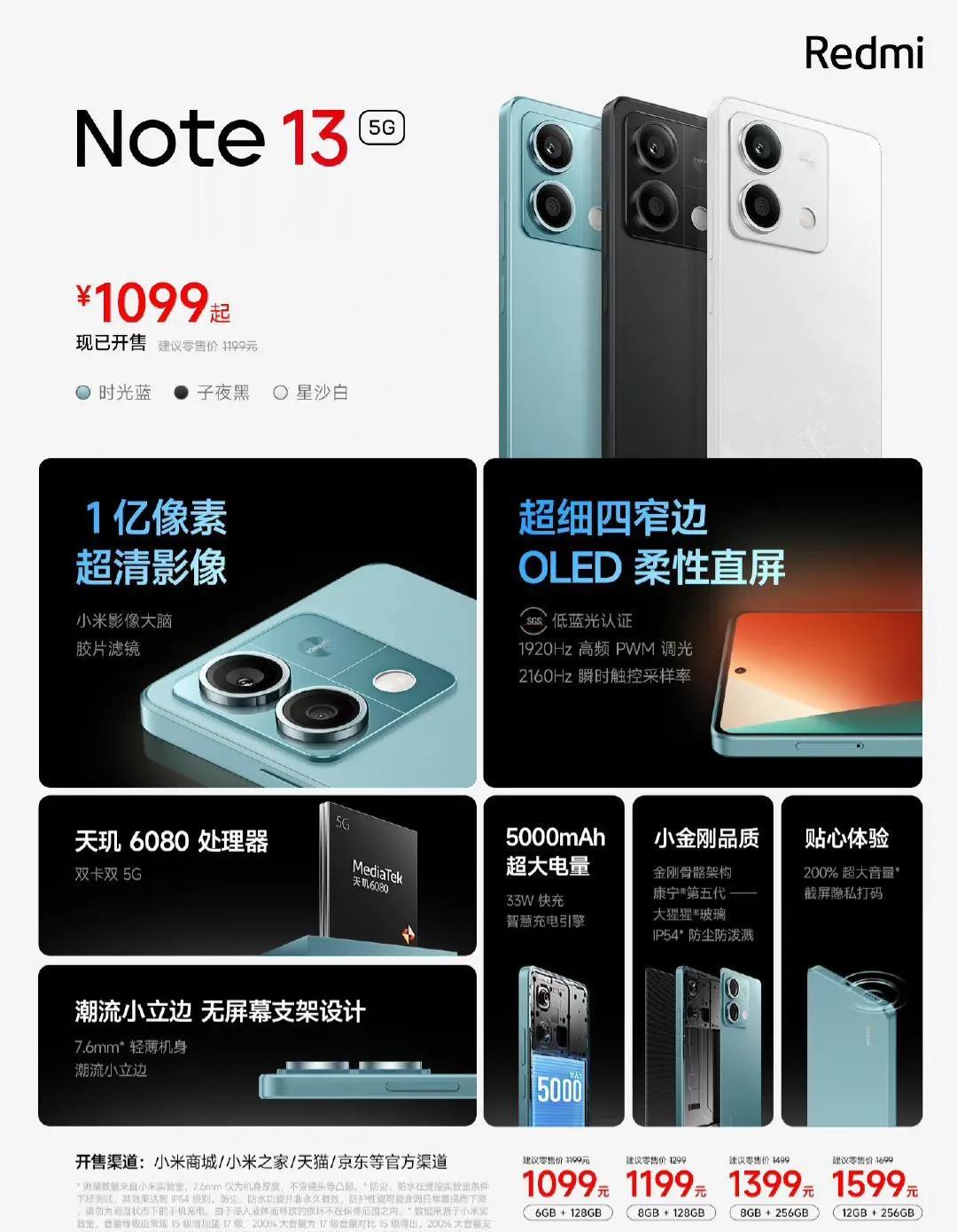 红米note13系列三台机器给我的震撼程度排名如下：

红米note13标准版＞