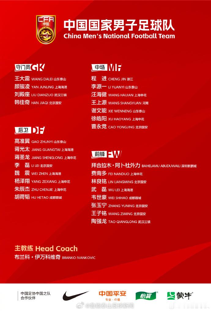 【#国足新一期集训名单公布#】刘洋落选上海海港足球俱乐部：武磊、颜骏凌、蒋光太、