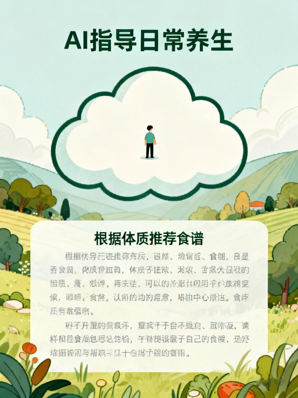 借助AI助力日常养生——
依体质推荐食谱
向AI告知你的体质状况（例如怕冷、易上