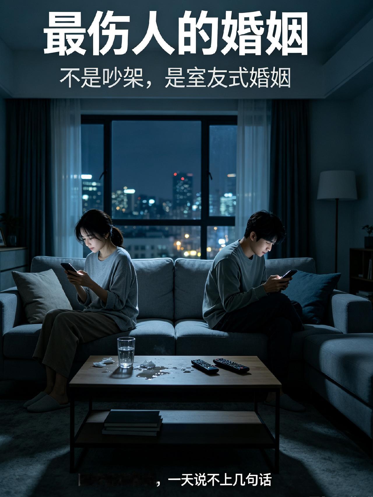 现在很多夫妻，看似安稳无争吵，实则早已悄悄走散。
 
这种婚姻有个扎心的名字：室