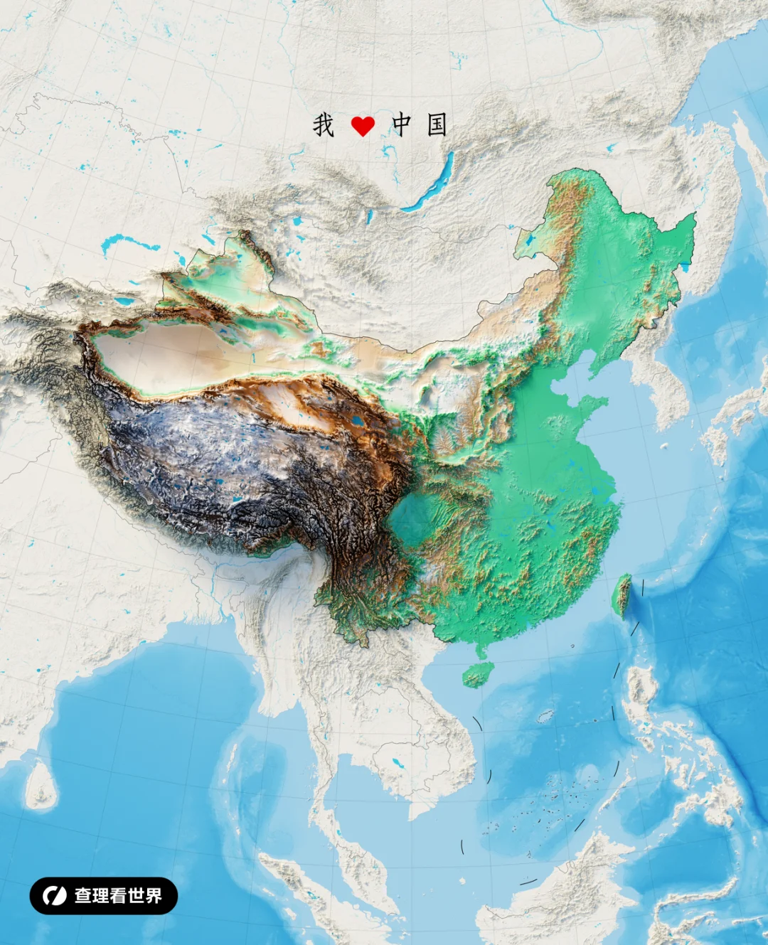 高清中国3d地形地图（兰勃特投影）