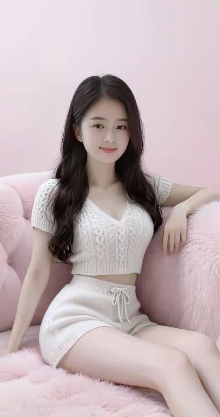 穿搭：米白色V领绞花针织短上衣+同色系抽绳针织短裤，露腰设计凸显身材，针织材质自