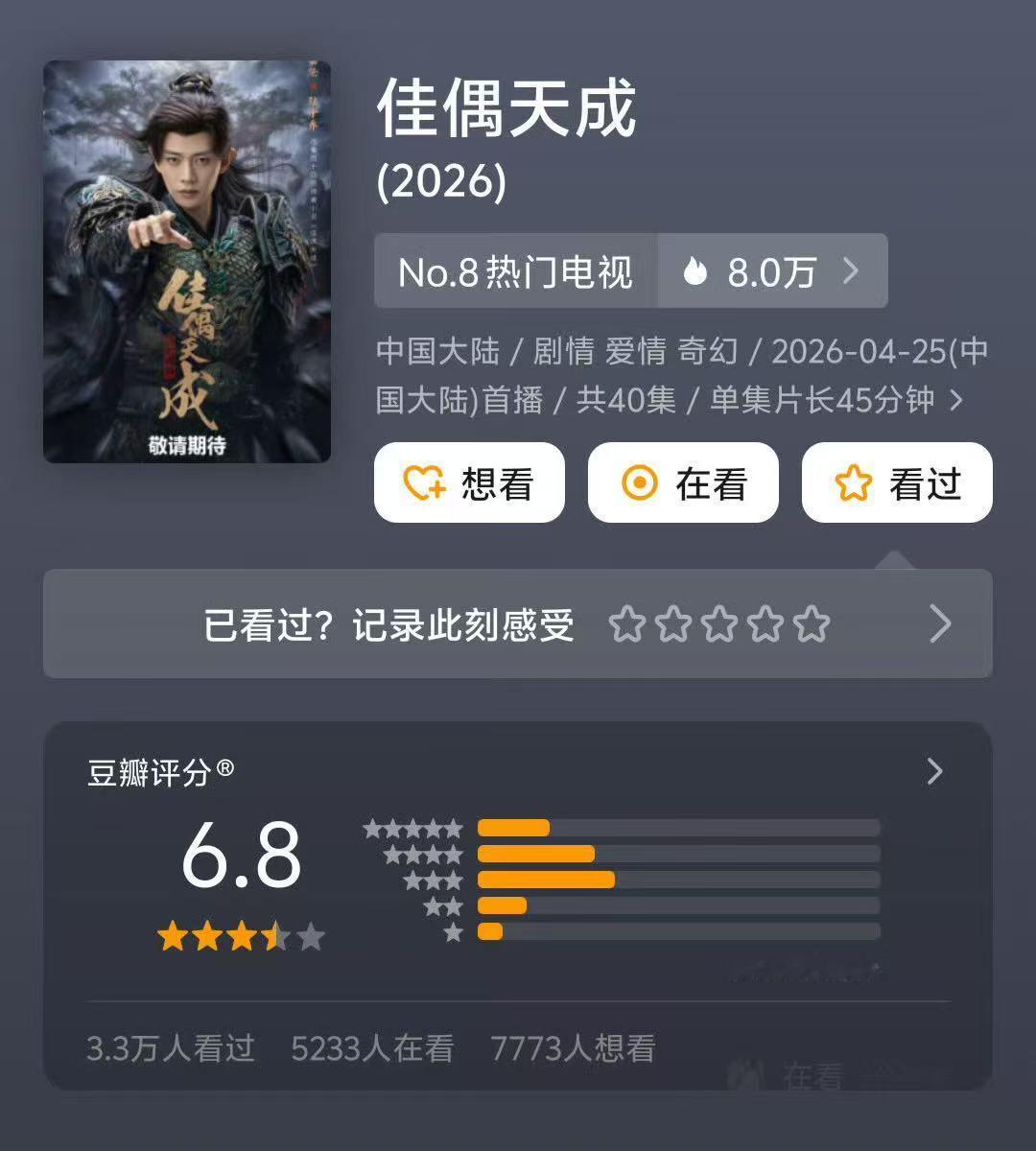 佳偶天成豆瓣6.8分佳偶天成豆瓣6.8分，高还是低了啊？ 
