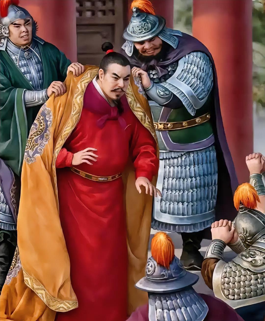 960年，赵匡胤黄袍加身，带八百精锐冲进皇宫，符太后将幼帝柴宗训护在身后，质问道