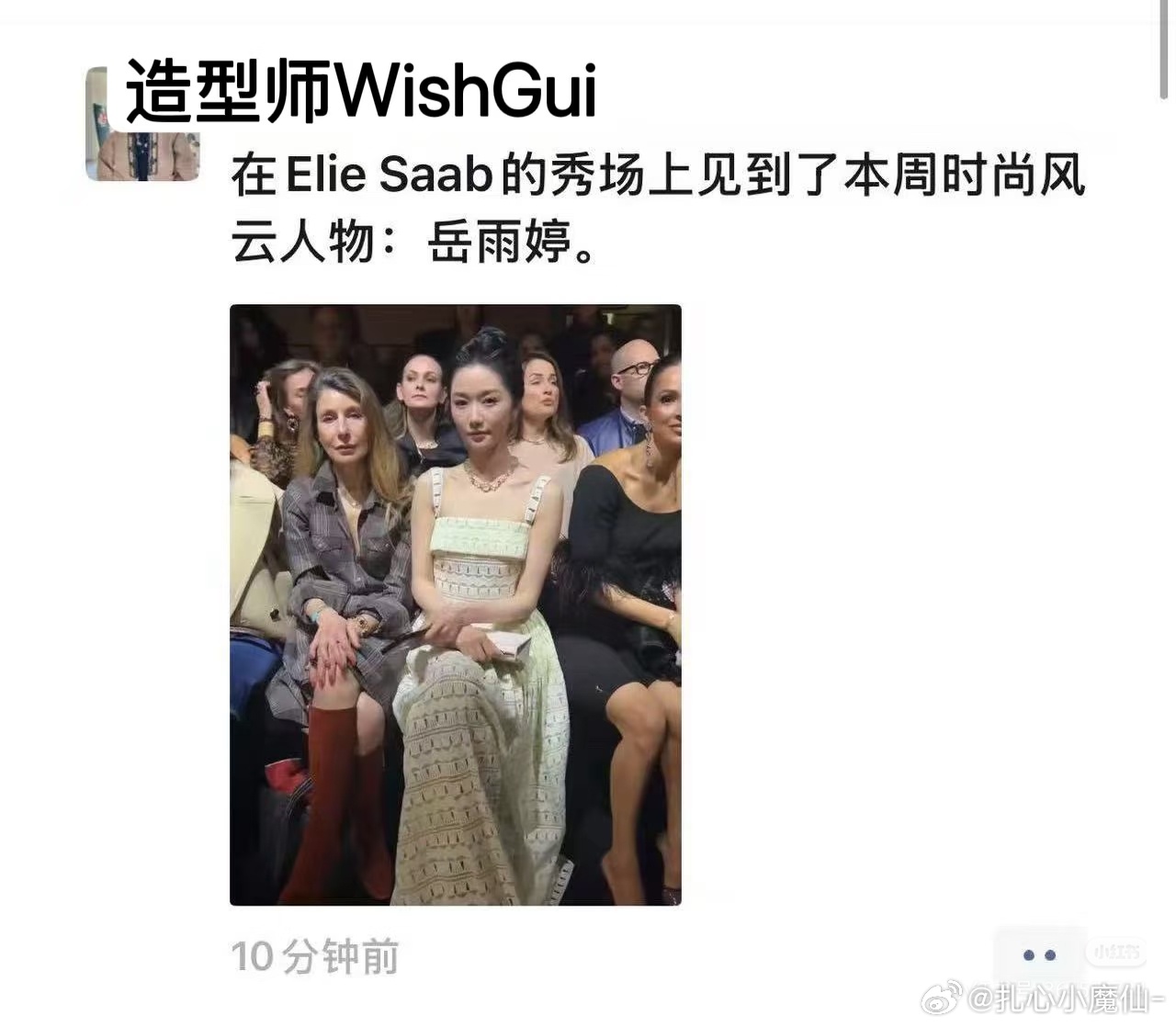 岳雨婷ElieSaab头排看秀，说买的票进不了的，还是进去了。这次是真的赚了！话