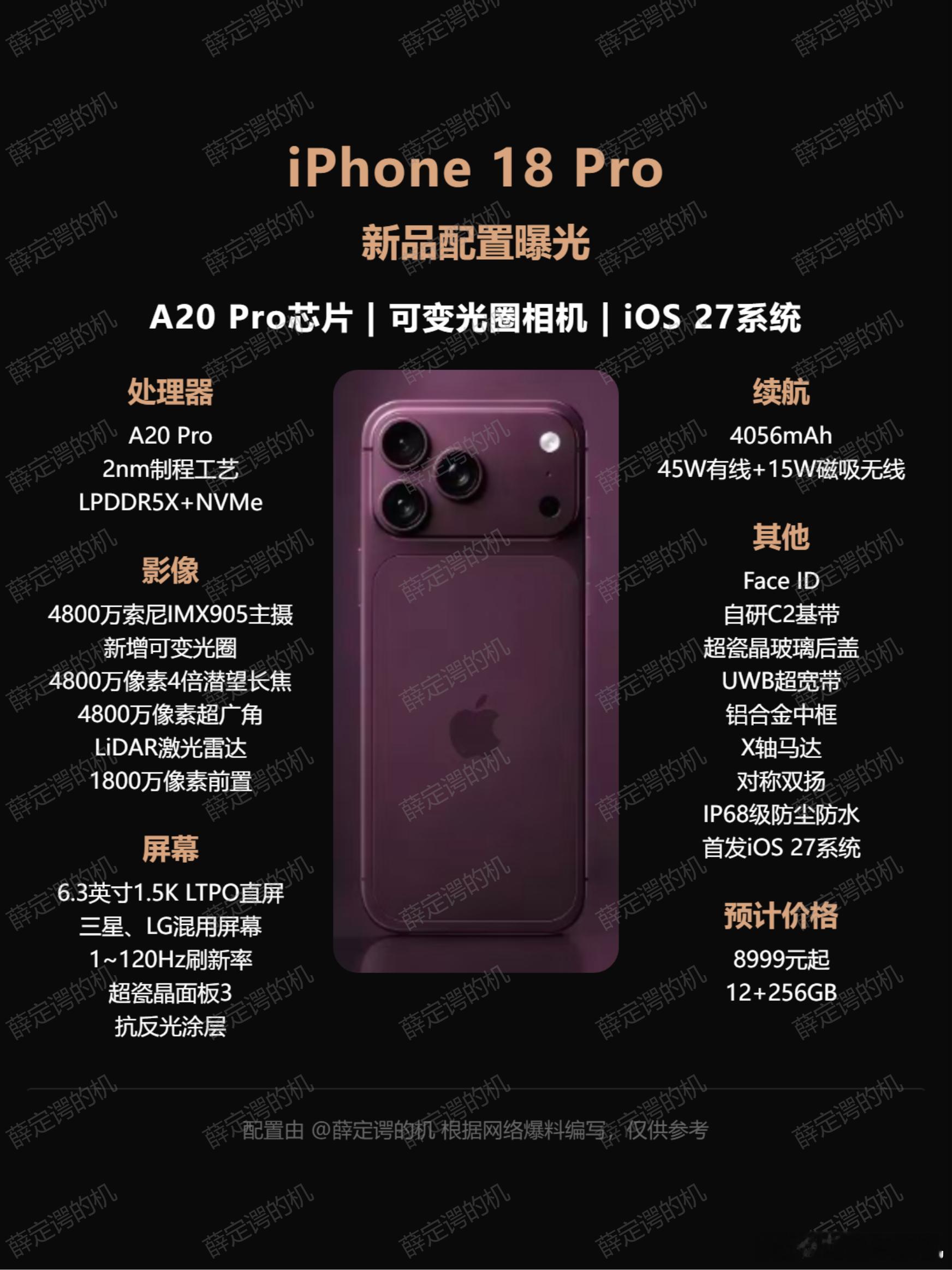 iPhone 18 Pro爆料，2nm芯片，新增可变光圈芯片用的是2nm的A20