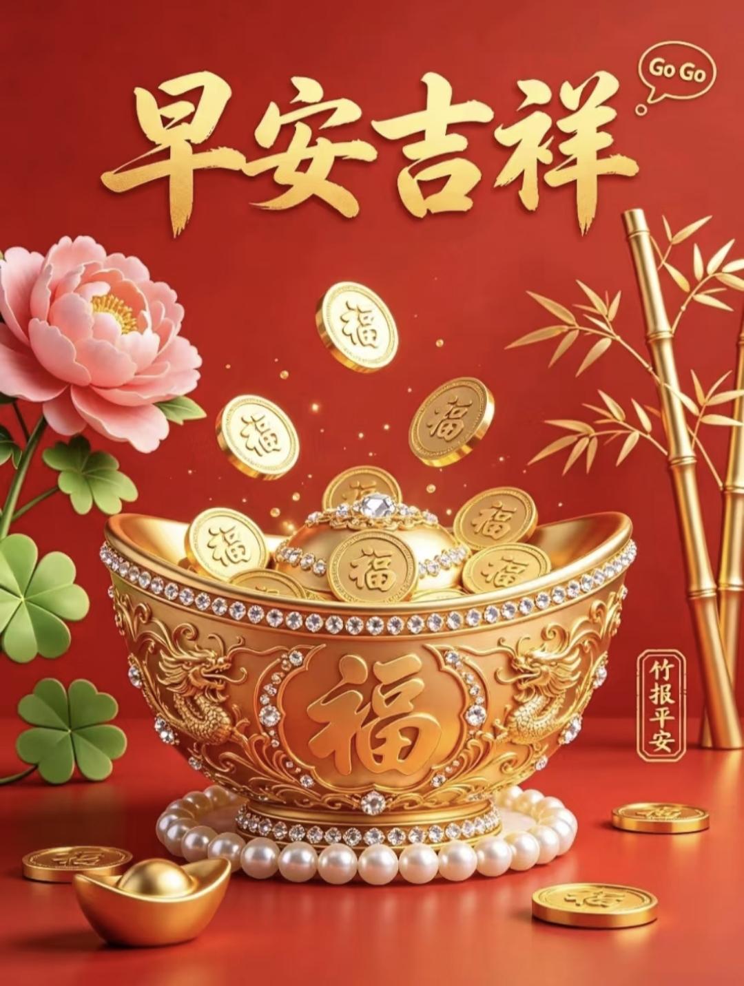 早安吉祥，愿您收获满满，福气连连，万事胜意🌞💰🌼春日生活打卡季 传统文化 