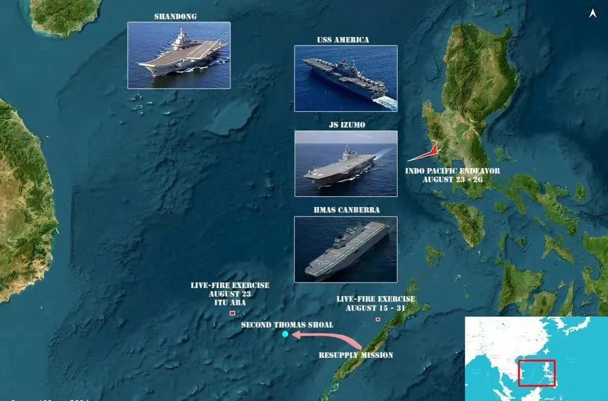 南海三国军演，美国被菲律宾给玩了一把。就在美日澳三国分别派出自己的两栖攻击舰来给