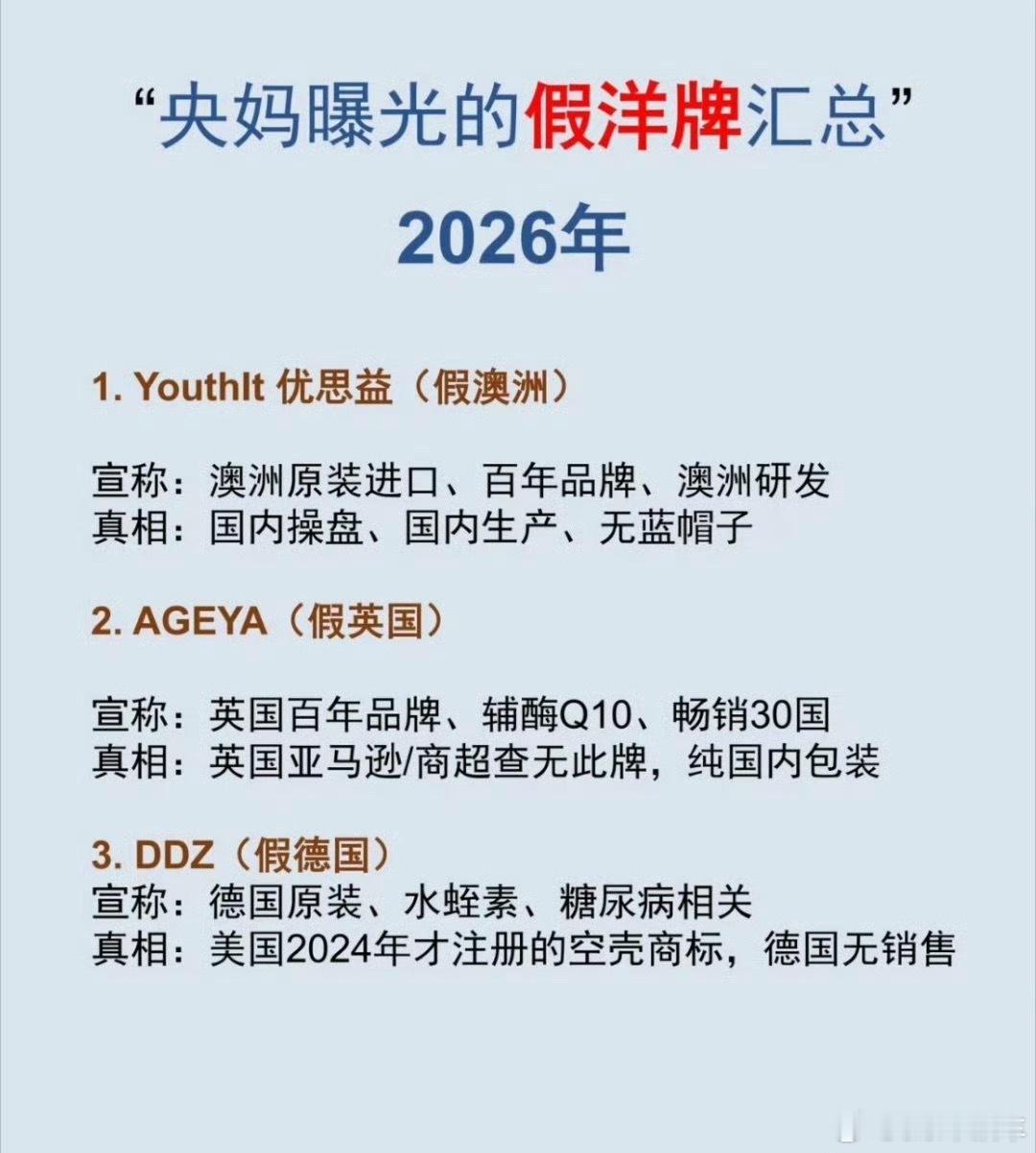 这些品牌竟然都是假洋牌真的不少，从家具鞋服化妆品食品保健品都有，而且保健品是重灾