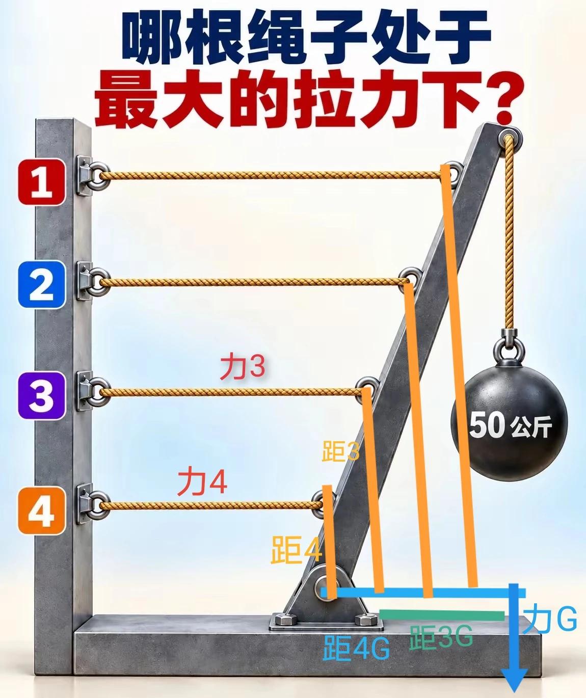 力4×距4=力G×距4G=M，力3×距3=力G×距3G=N，因为：距3G＜距4G
