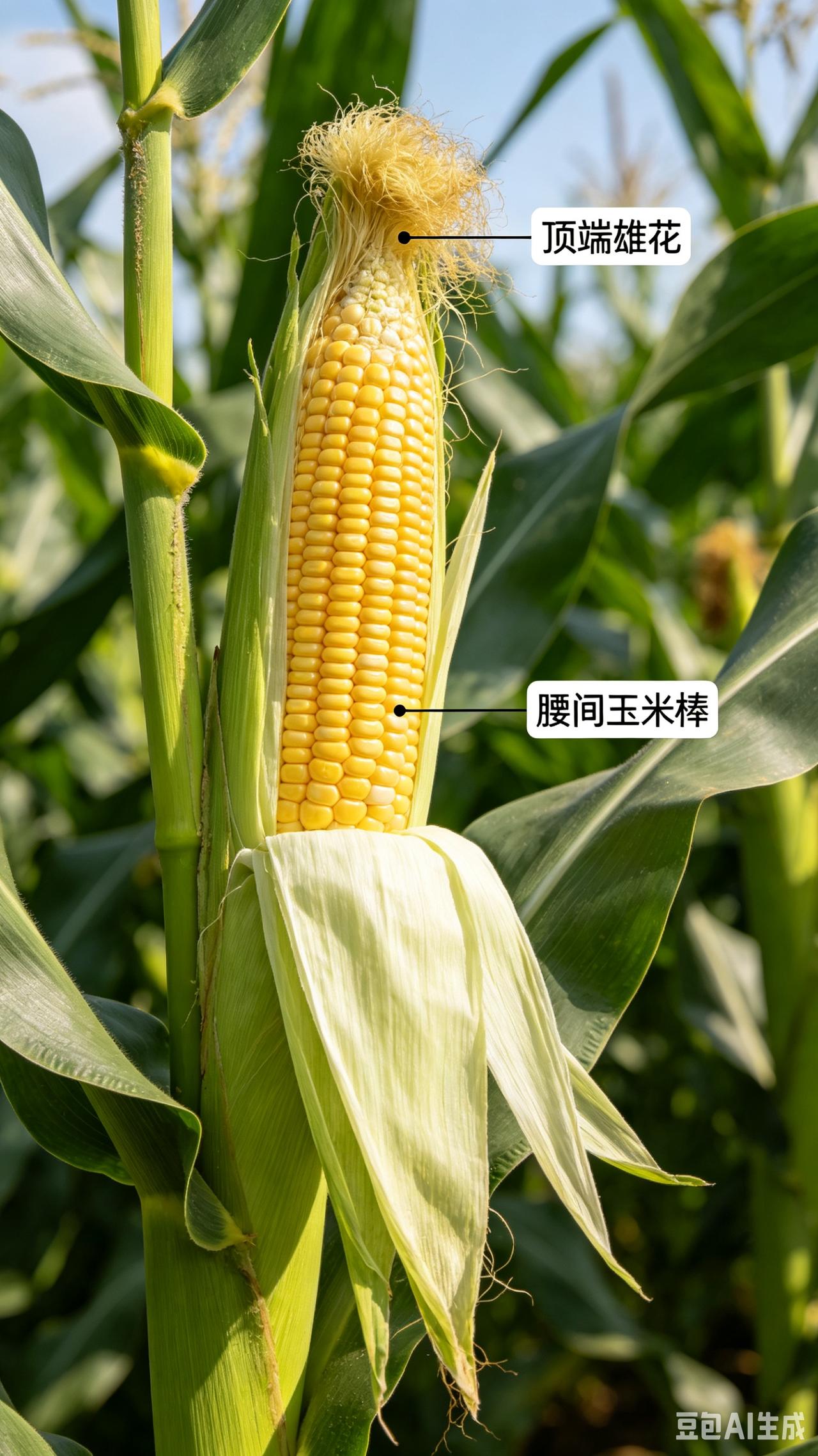 玉米是长在顶上还是腰上?

玉米到底长在杆顶还是腰间？大半辈子种地的老人都搞错，