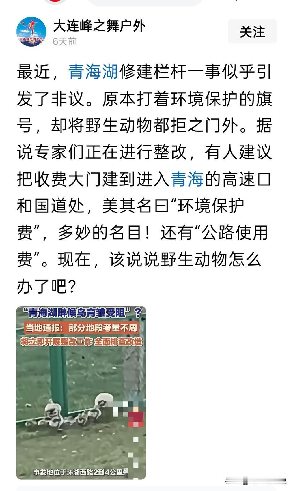 明明是为了钱，却说是为了保护环境，结果是围栏让候鸟育雏受阻
一句考量不周，也说的