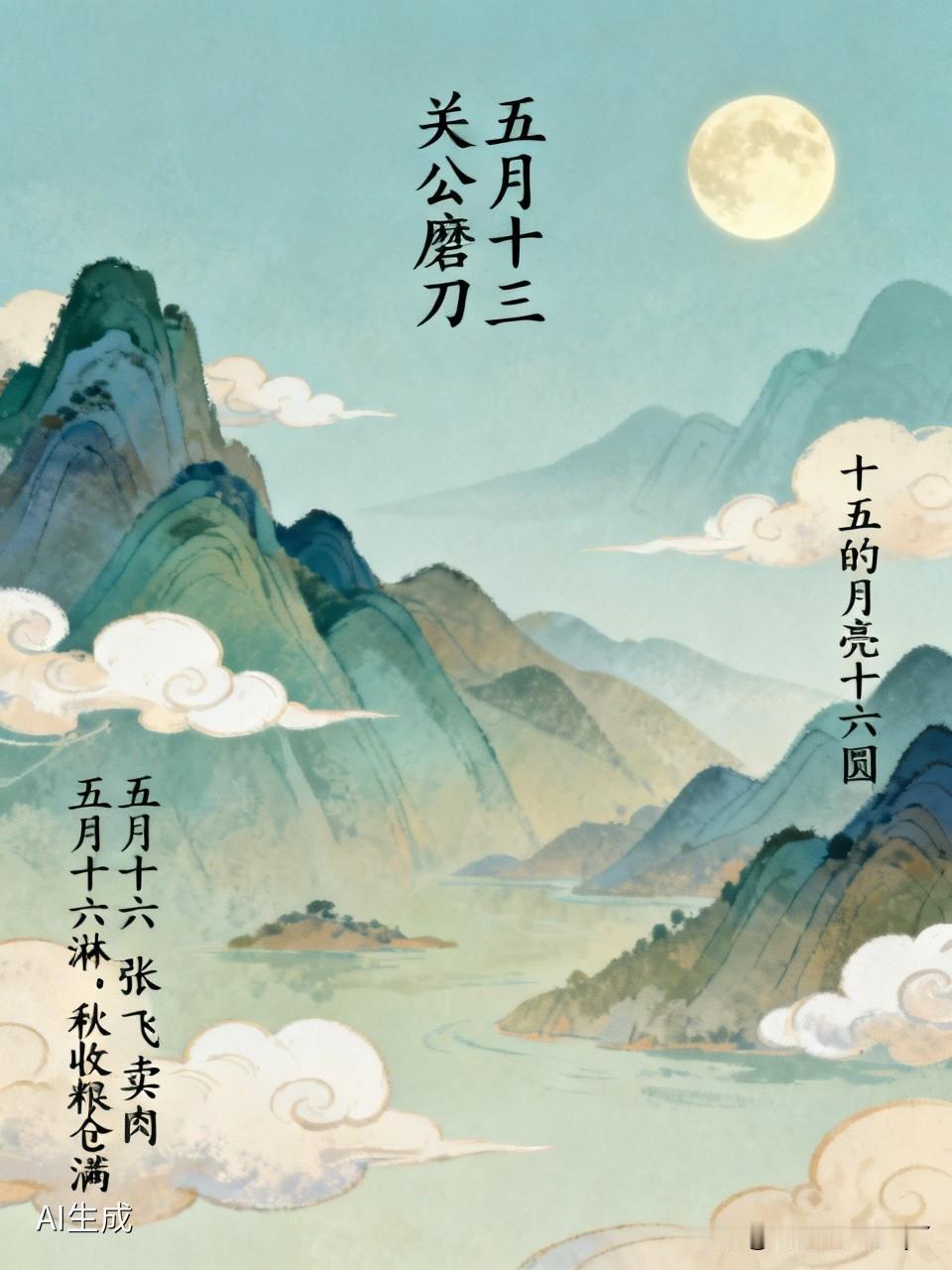 今天是五月十六民间俗语有
1. 五月十三关公磨刀，五月十六张飞卖肉
民间流传，五